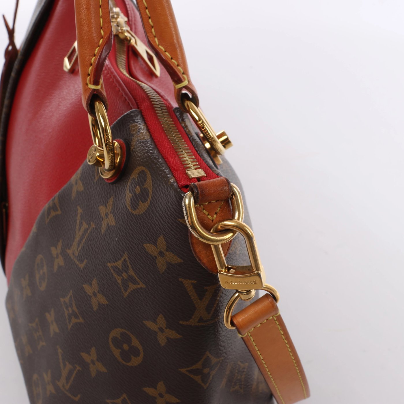 Louis Vuitton V Toat MM Monogram Canvas 2Way Handbag in Brown x Red M43957