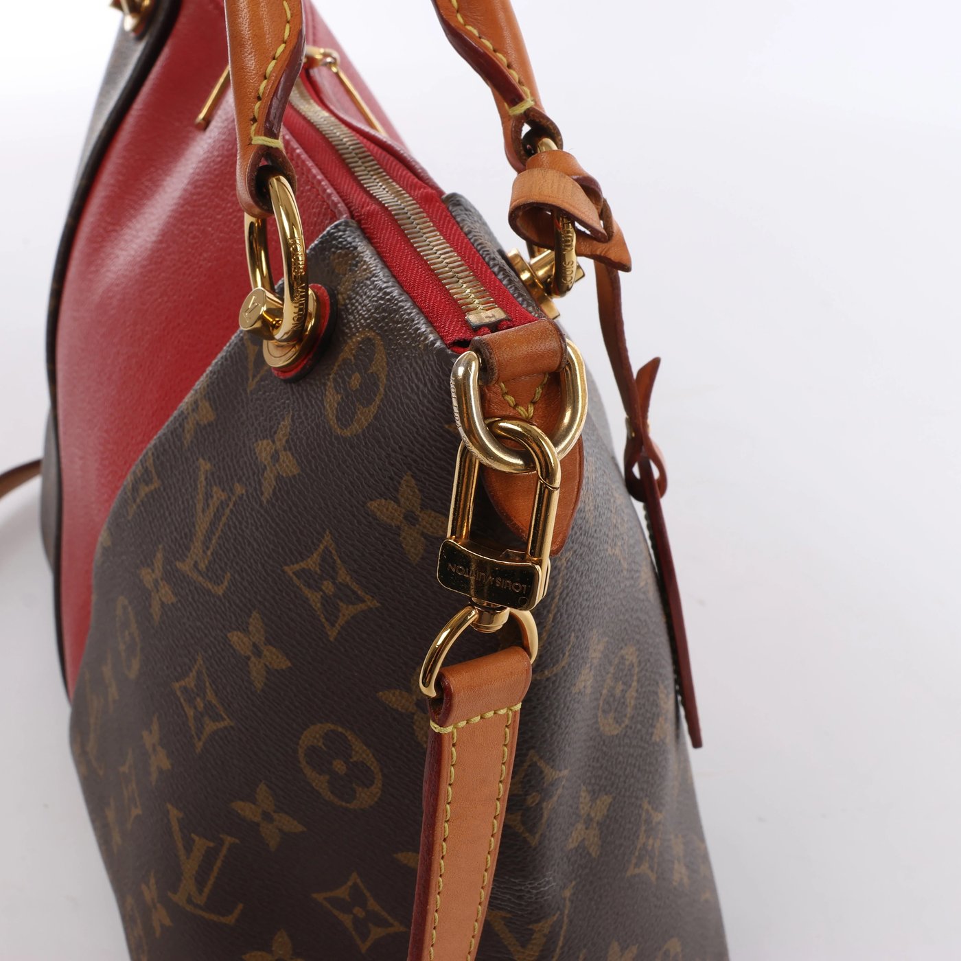 Louis Vuitton V Toat MM Monogram Canvas 2Way Handbag in Brown x Red M43957