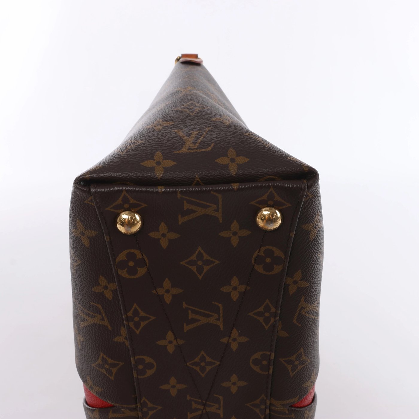 Louis Vuitton V Toat MM Monogram Canvas 2Way Handbag in Brown x Red M43957