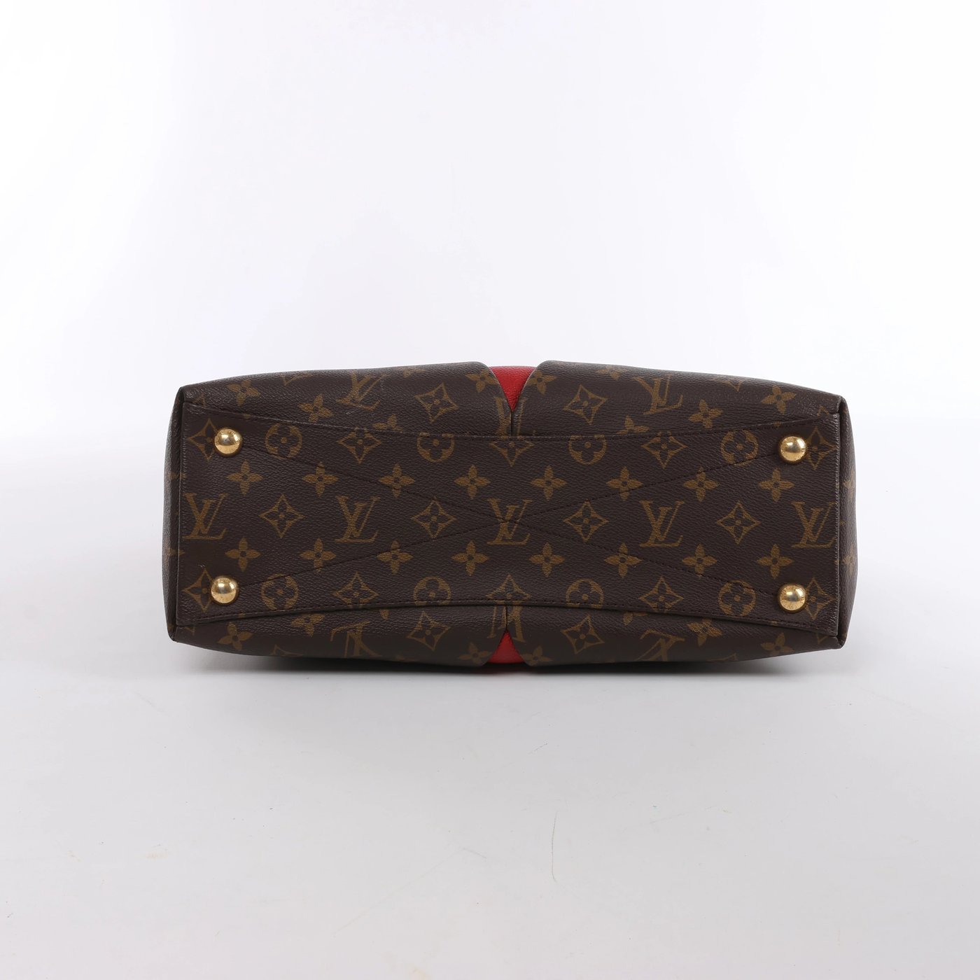 Louis Vuitton V Toat MM Monogram Canvas 2Way Handbag in Brown x Red M43957