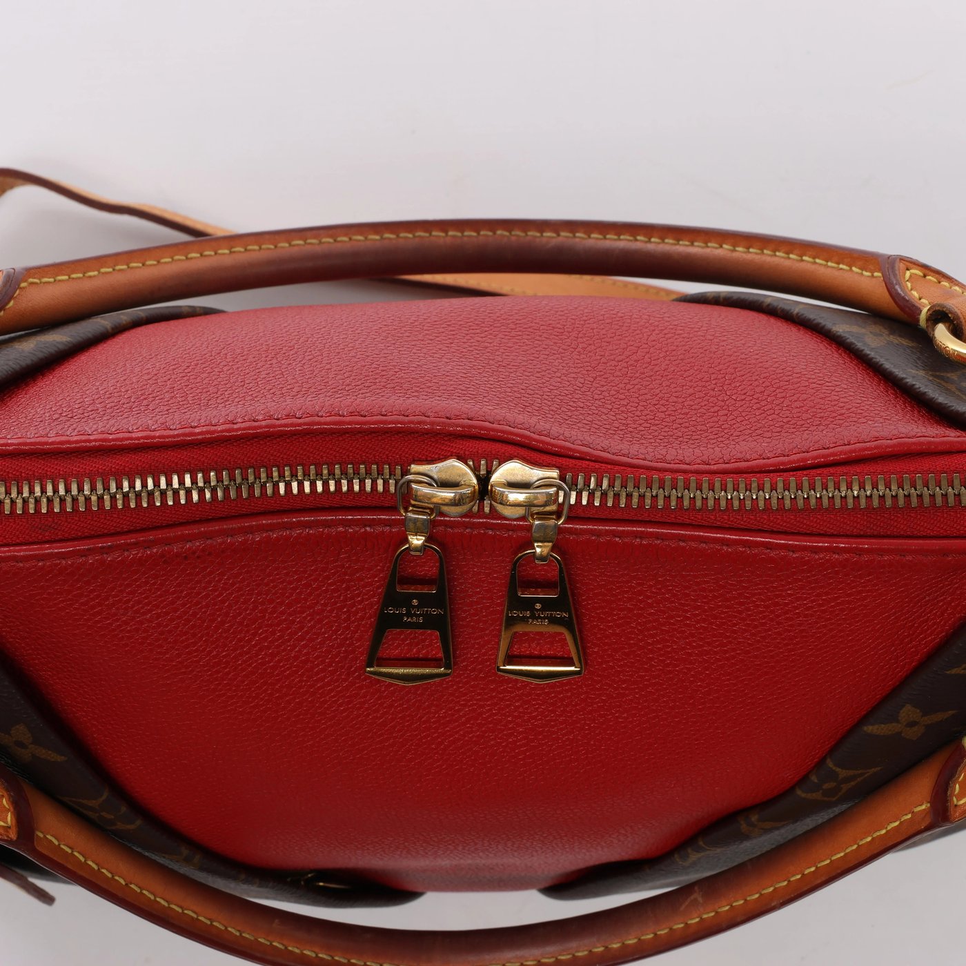Louis Vuitton V Toat MM Monogram Canvas 2Way Handbag in Brown x Red M43957