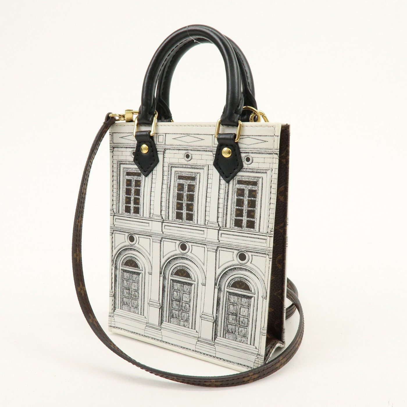 Louis Vuitton Petit Sac Plat Limited Edition Fornasetti Architettura Print Leather and Monogram Canvas