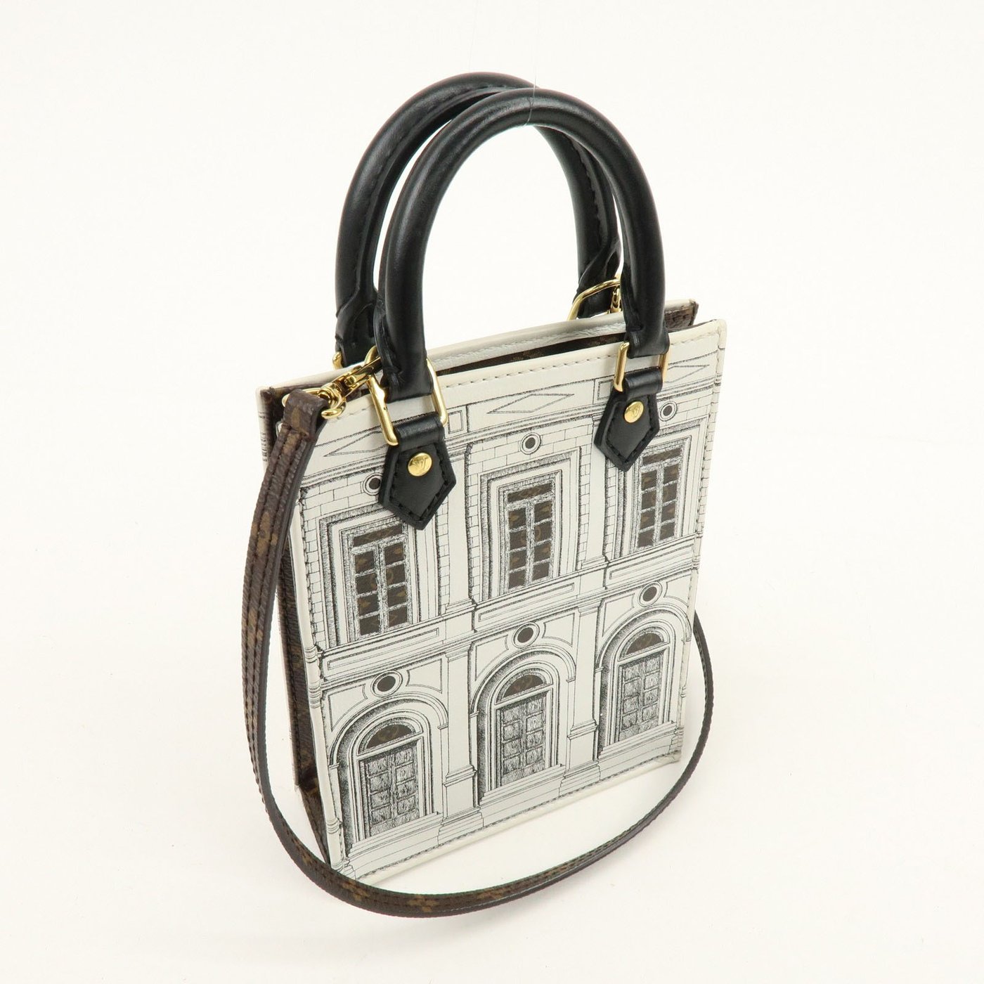 Louis Vuitton Petit Sac Plat Limited Edition Fornasetti Architettura Print Leather and Monogram Canvas