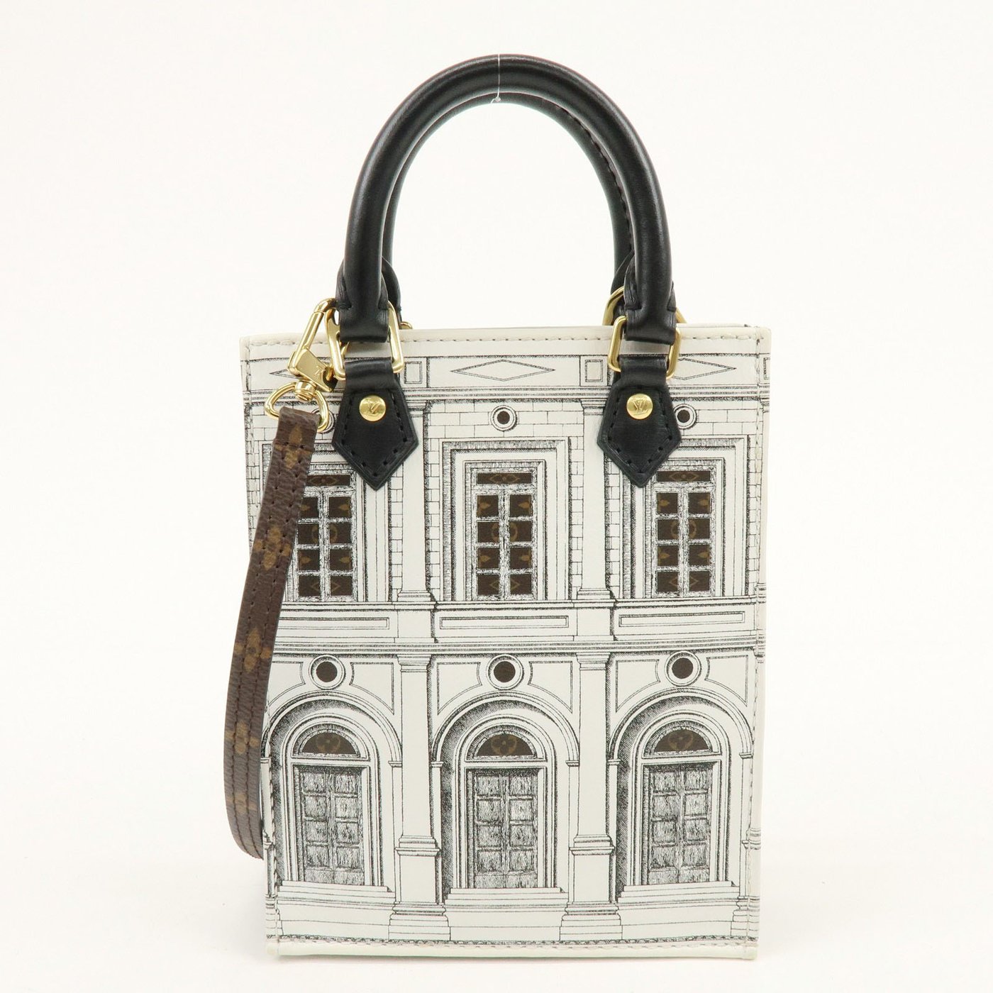 Louis Vuitton Petit Sac Plat Limited Edition Fornasetti Architettura Print Leather and Monogram Canvas