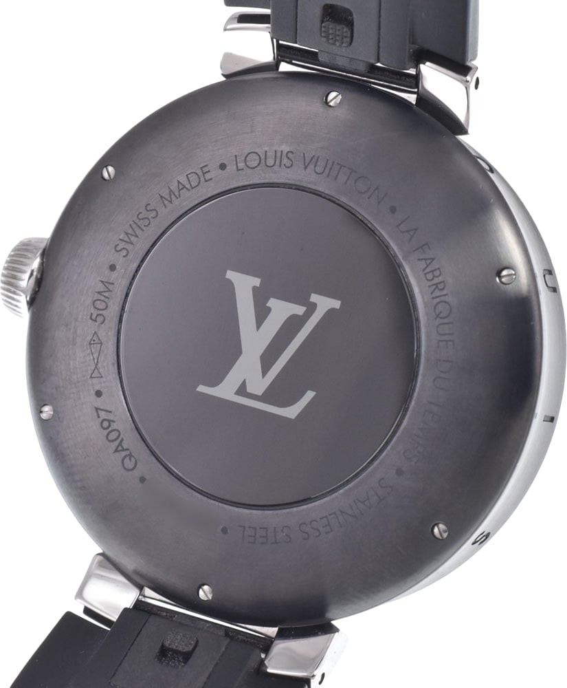 Louis Vuitton Tambour Moon Dual Time Quartz Stainless Steel with Diamond Lugs and Markers and Leather 35