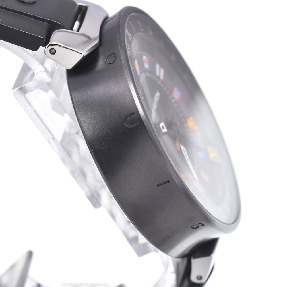 Louis Vuitton Tambour Moon Dual Time Quartz Stainless Steel with Diamond Lugs and Markers and Leather 35