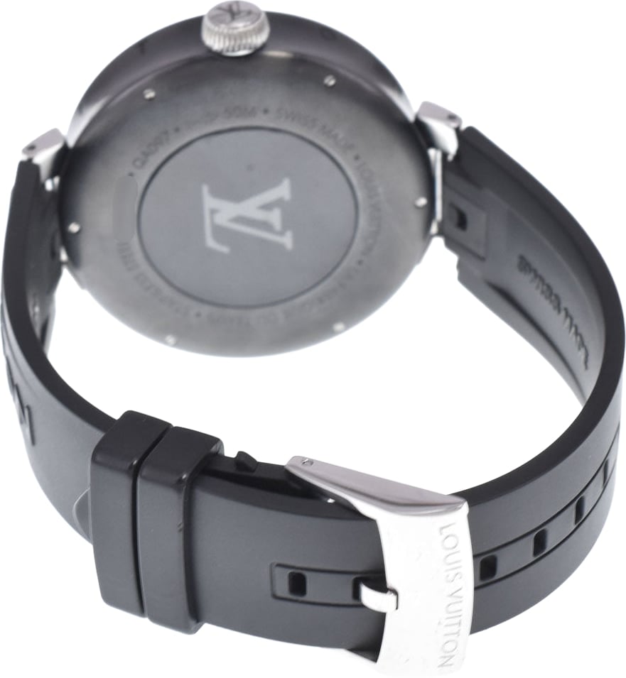 Louis Vuitton Tambour Moon Dual Time Quartz Stainless Steel with Diamond Lugs and Markers and Leather 35