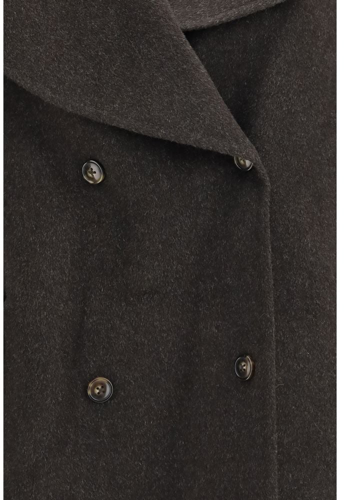 Brown Neil Double-Breasted Cut-Away Lapel Wool Coat
