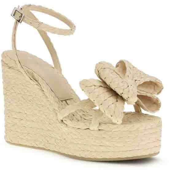 MACH & MACH Beige Raffia Wedge Sandals
