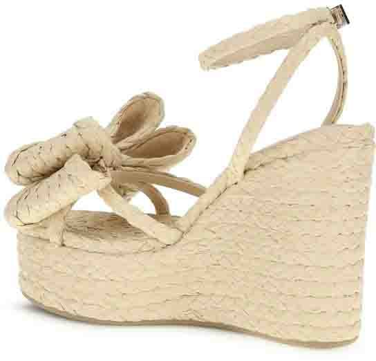 MACH & MACH Beige Raffia Wedge Sandals