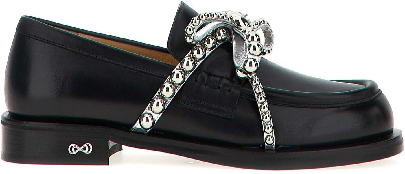 MACH & MACH Black Leather Slip-On Loafers