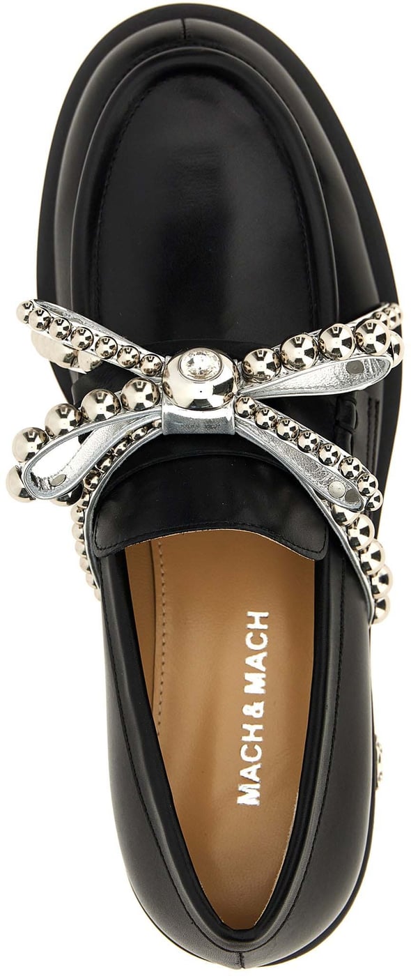MACH & MACH Black Leather Slip-On Loafers