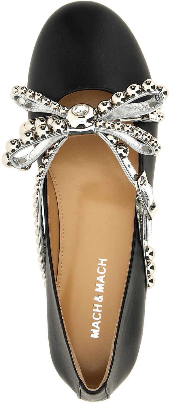 MACH & MACH Black Leather Ballet Flats