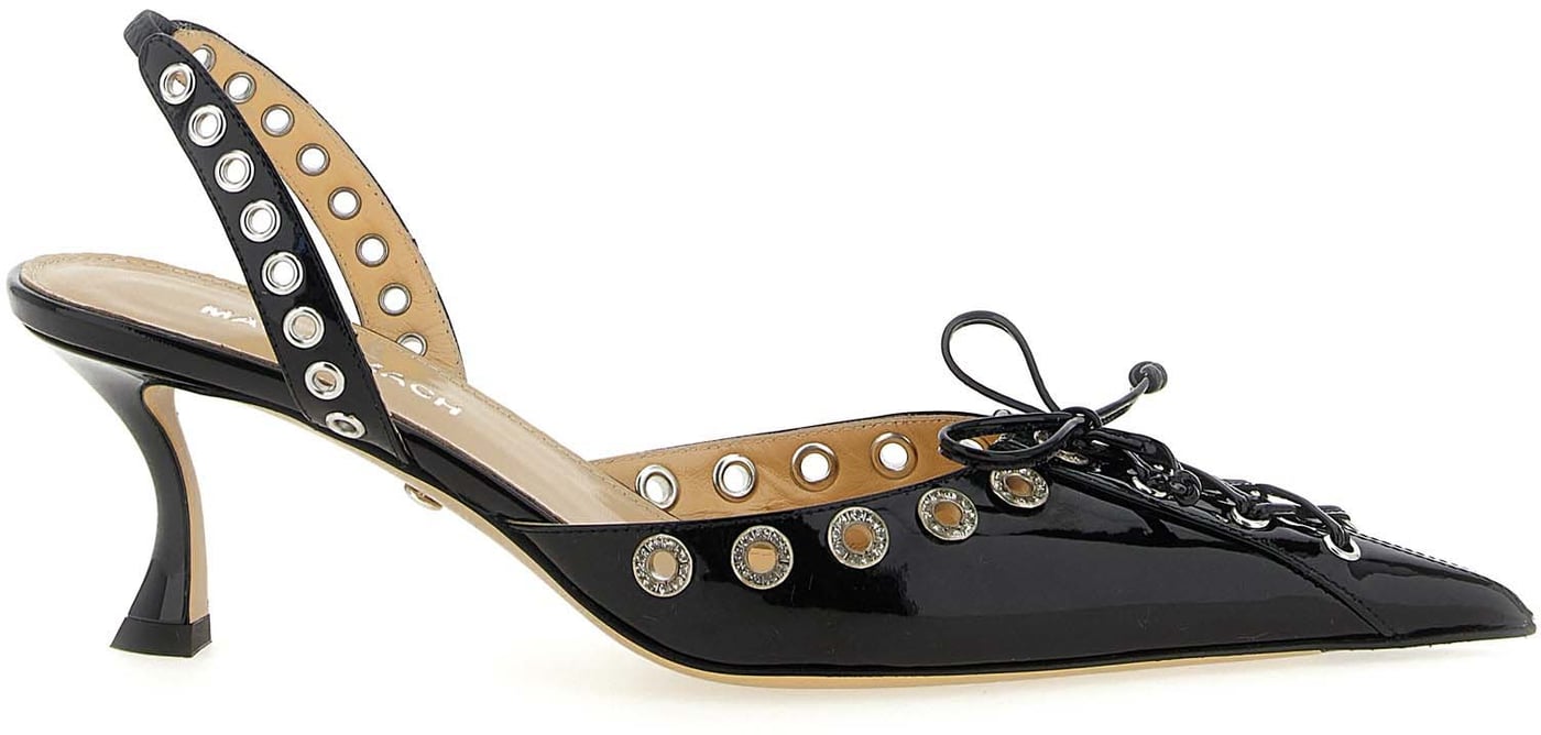 MACH & MACH Black Calfskin Mid Heel Pumps