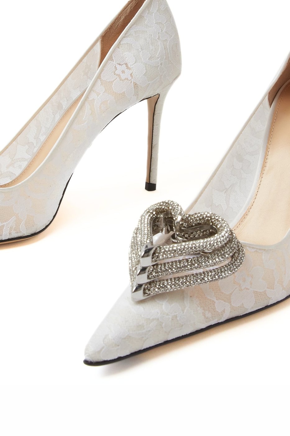 Mach & Mach Triple Heart 95 Lace Pumps White