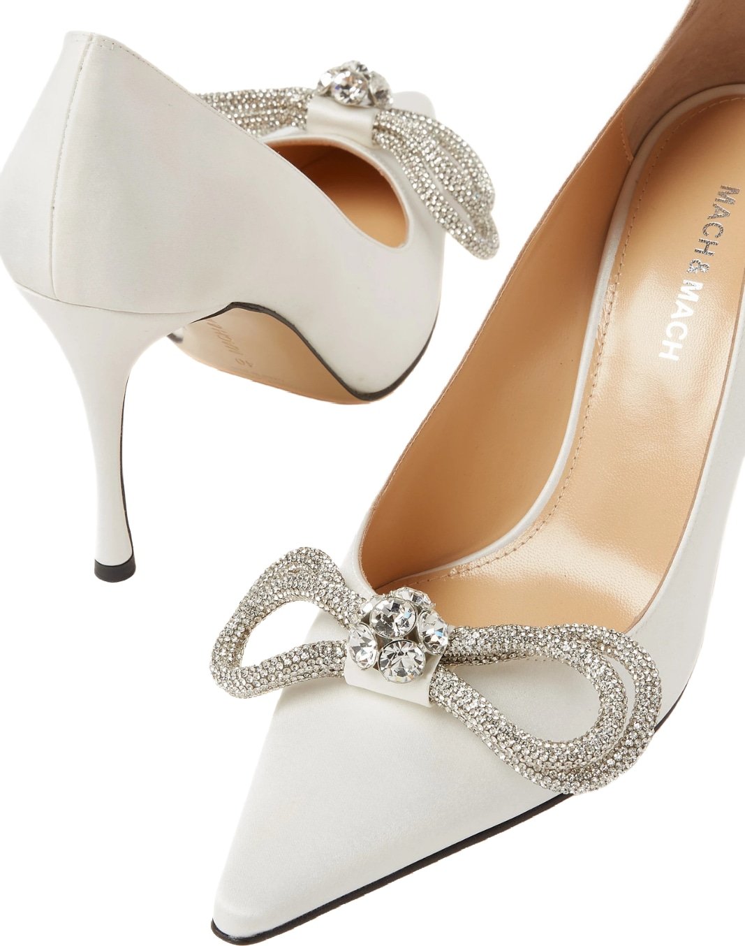 Mach & Mach Double Bow 95 Satin Pumps White