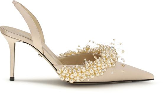 MACH & MACH Beige Silk High Heel Pumps