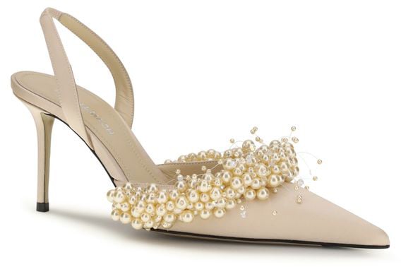 MACH & MACH Beige Silk High Heel Pumps