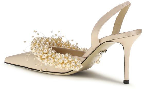 MACH & MACH Beige Silk High Heel Pumps