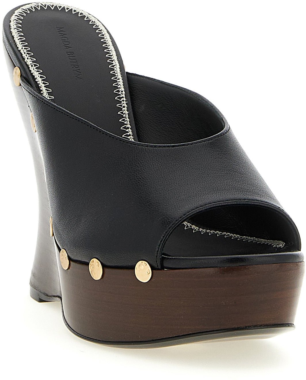 Magda Butrym Black Calfskin Wedge Sandals