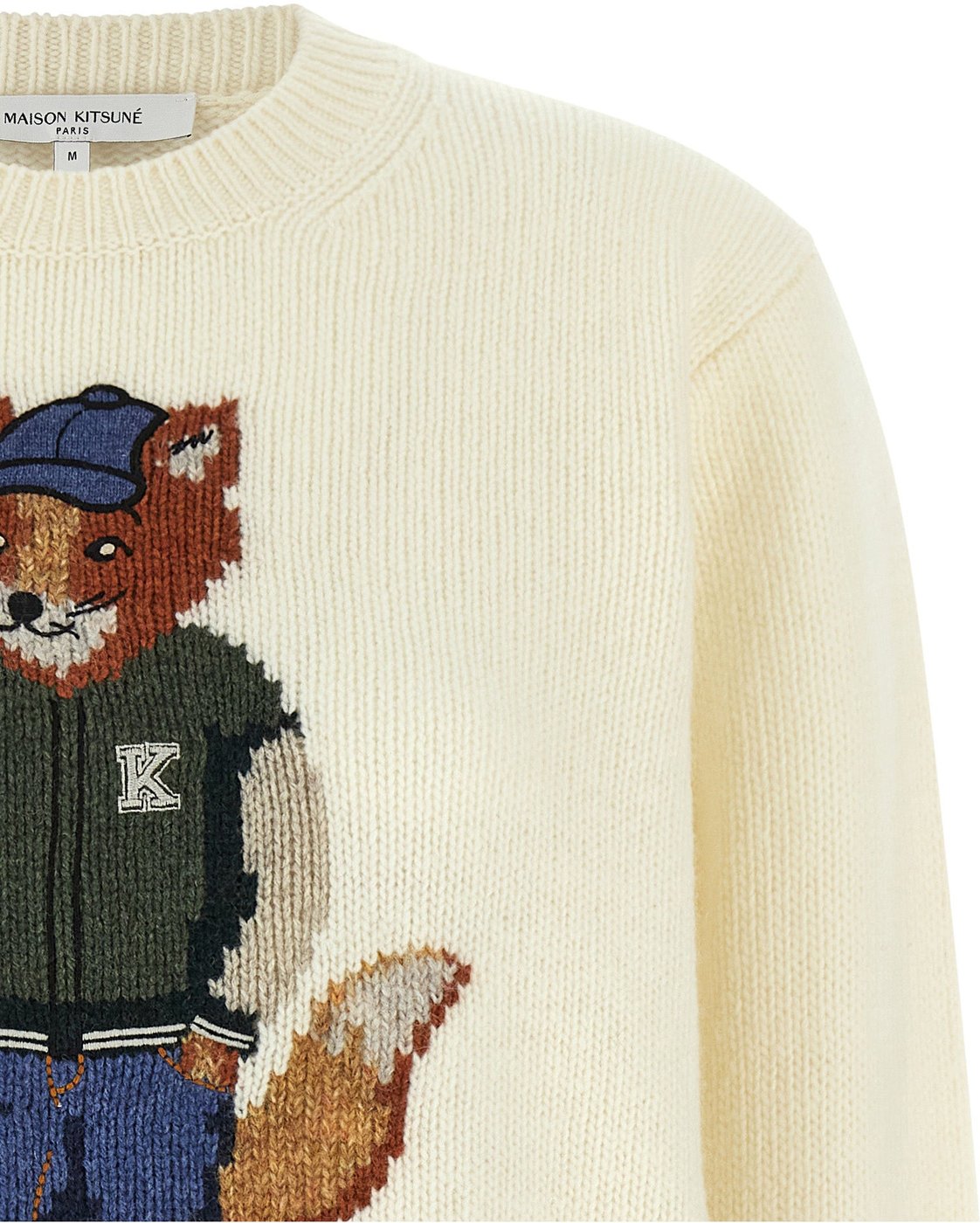 Dressed Fox Intarsia Wool Jumper with Ribbed Neckline