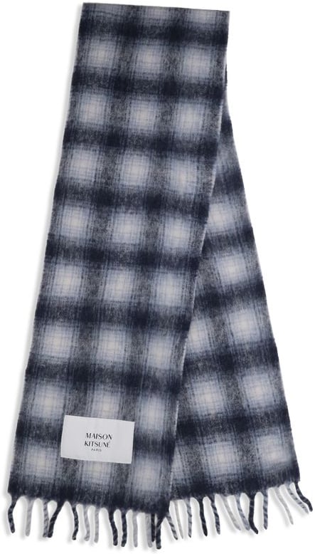 Blue Checkered Alpaca-Blend Scarf