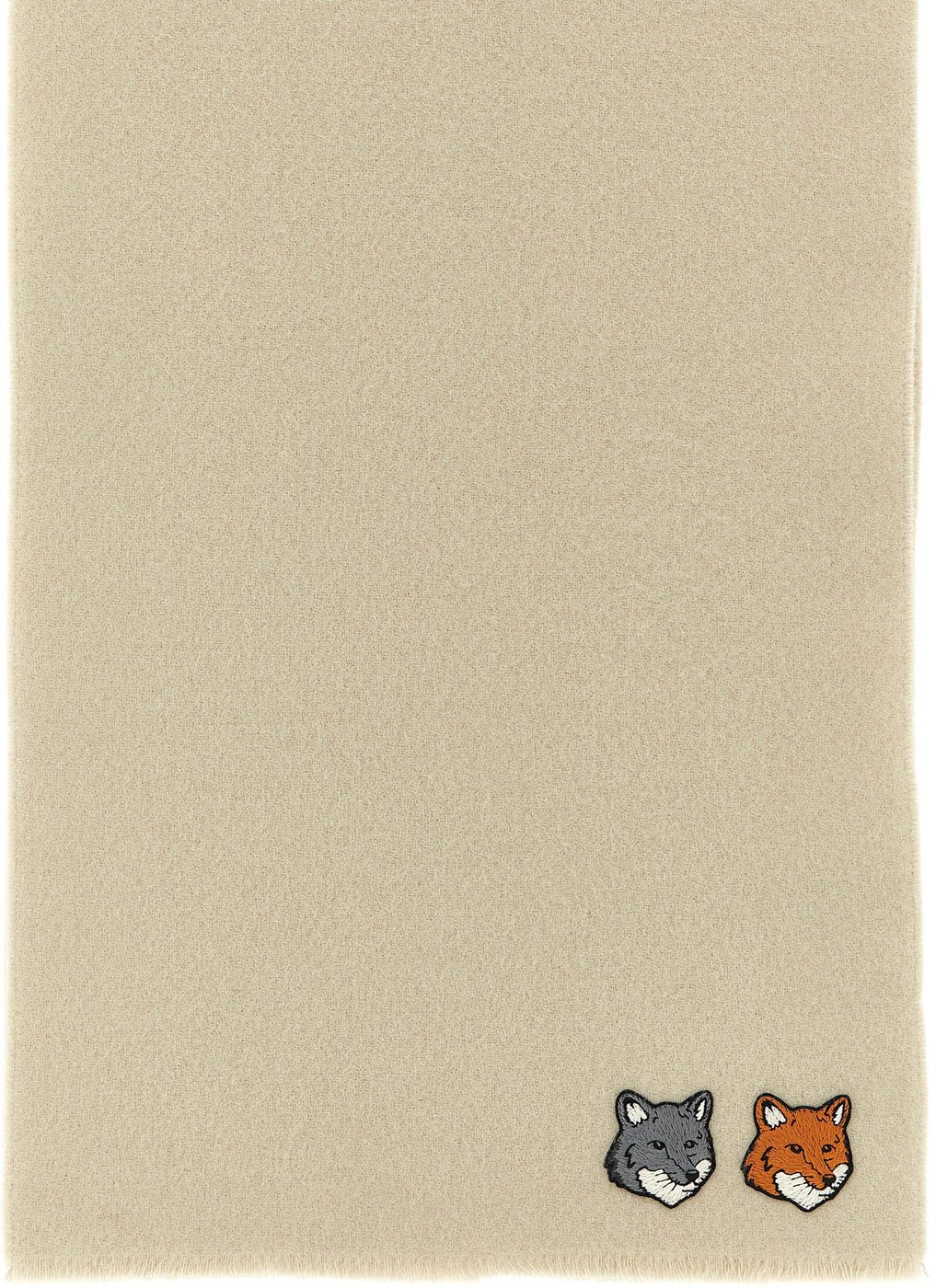 Rectangular Virgin Wool Scarf with Double Fox Head Embroidery