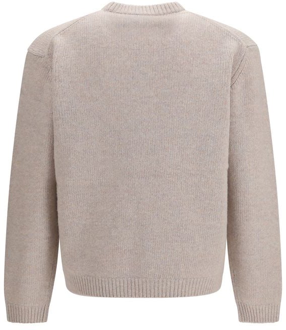 Beige Wool Sweater with Intarsia Dressed Fox Design