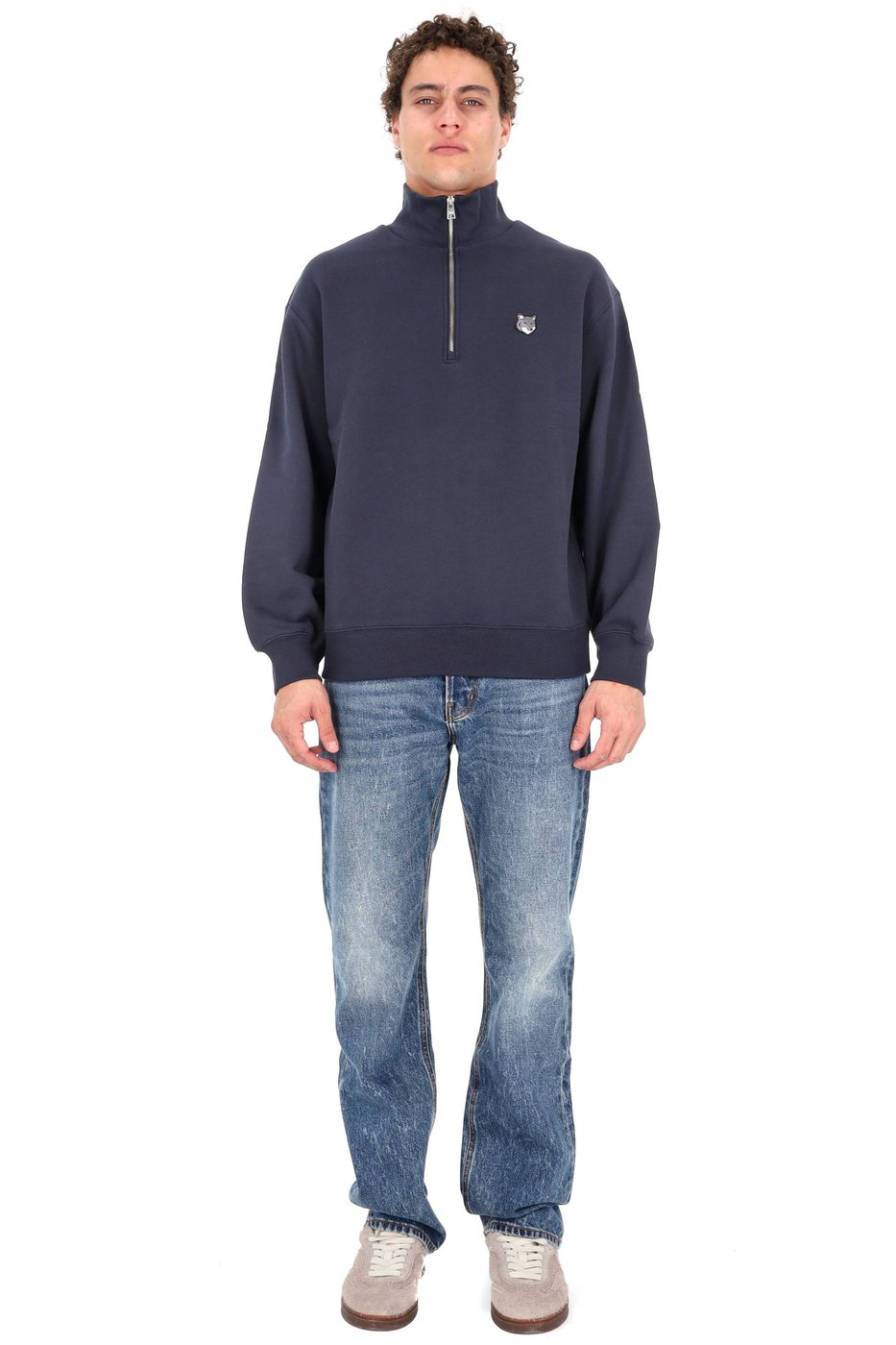 Blue Fox Head Cotton Half-Zip Sweatshirt
