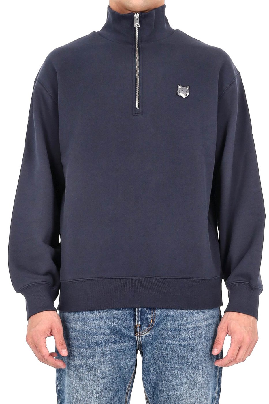 Blue Fox Head Cotton Half-Zip Sweatshirt
