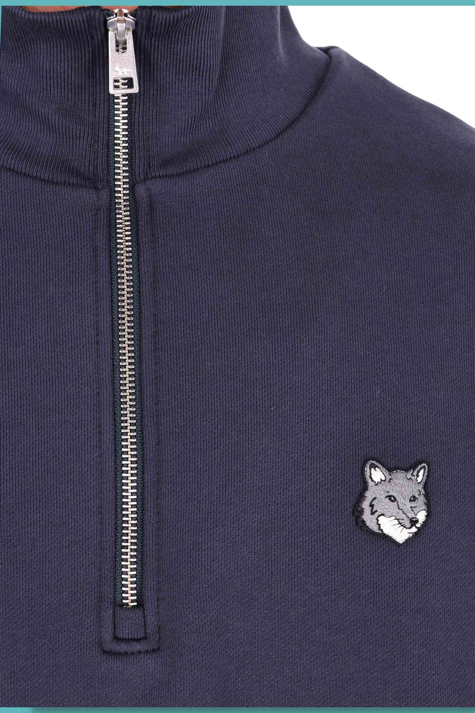Blue Fox Head Cotton Half-Zip Sweatshirt