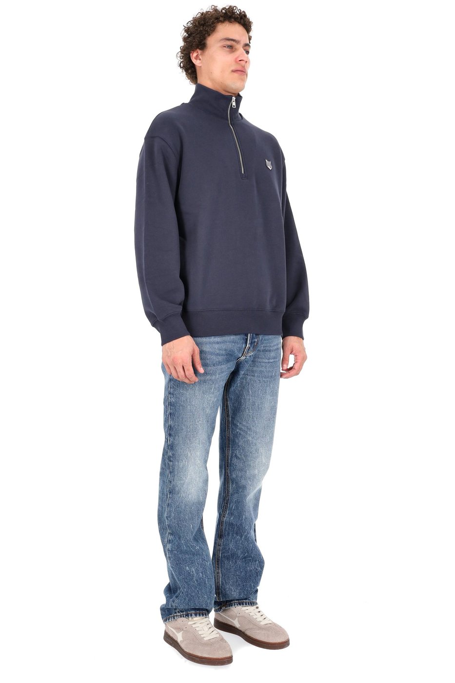 Blue Fox Head Cotton Half-Zip Sweatshirt