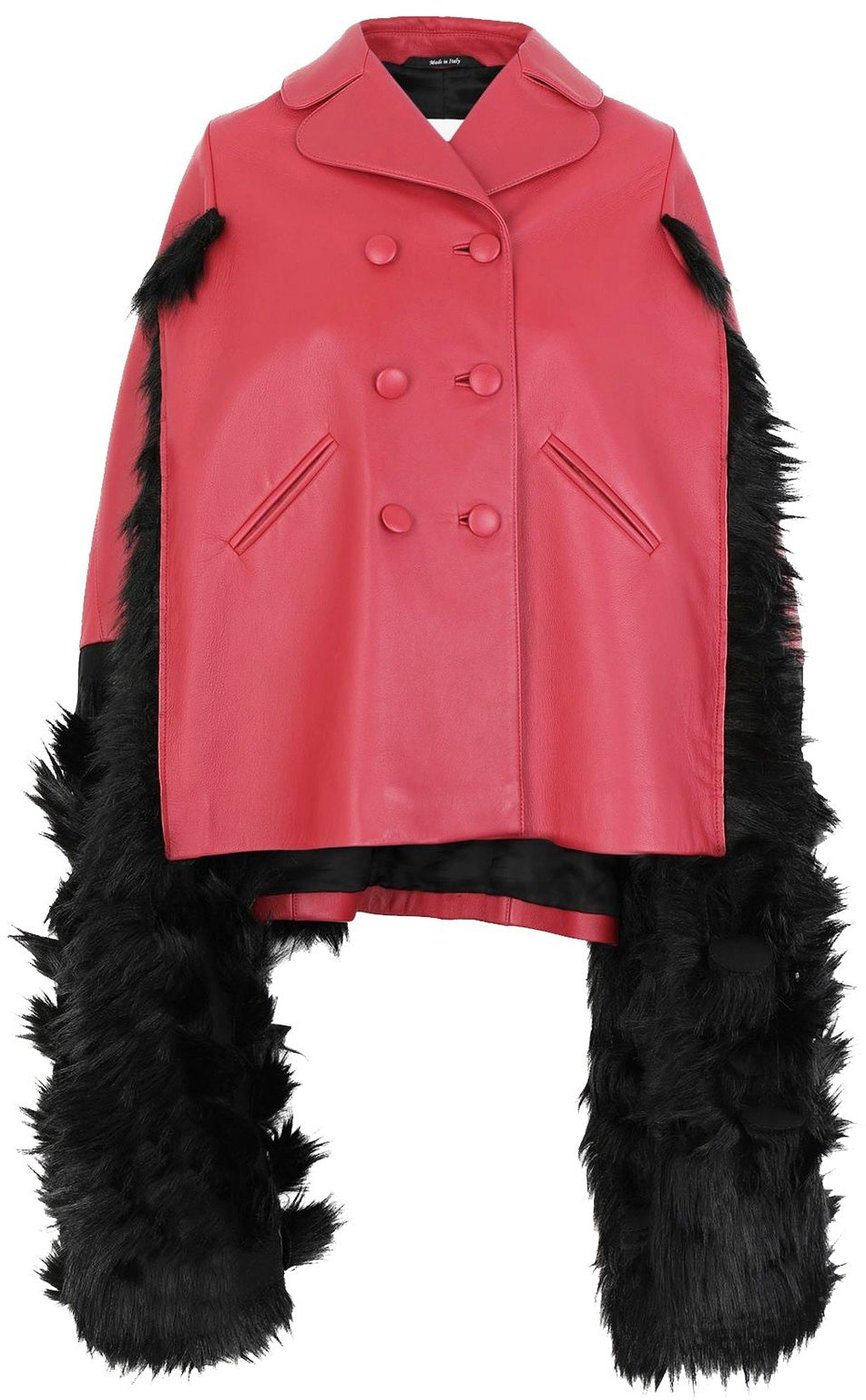 Maison Margiela Faux Fur Trimmed Leather Cape Jacket