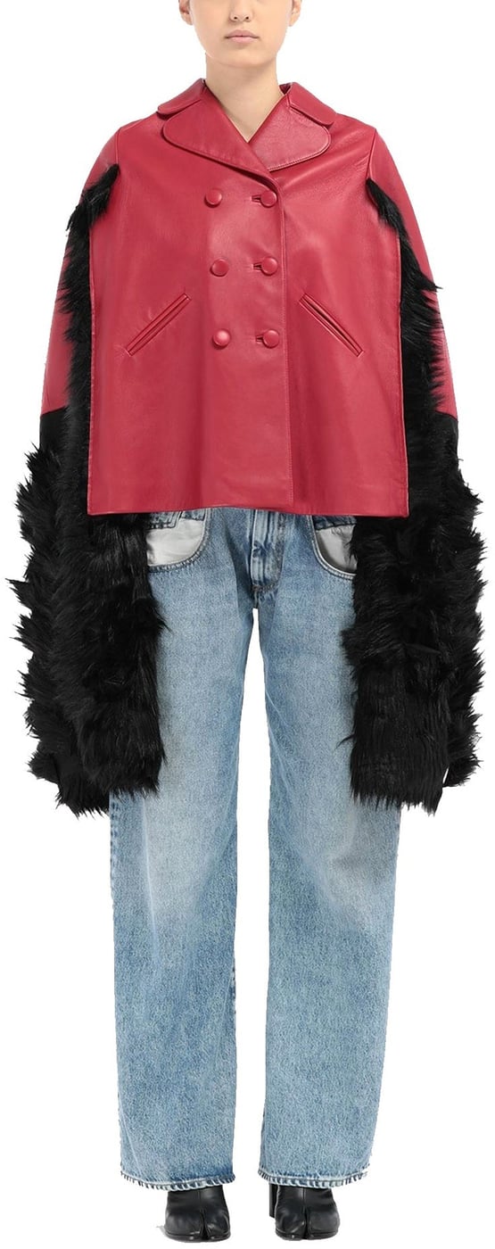 Maison Margiela Faux Fur Trimmed Leather Cape Jacket
