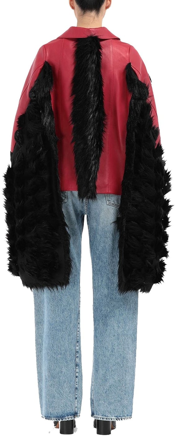 Maison Margiela Faux Fur Trimmed Leather Cape Jacket