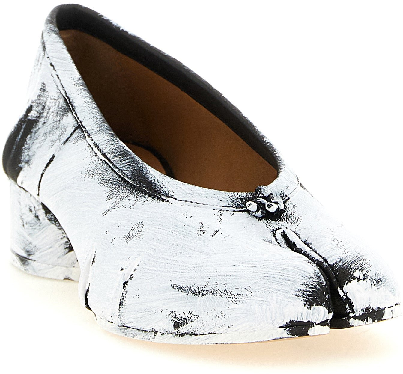 Black Split-Toe Textured Leather Flats