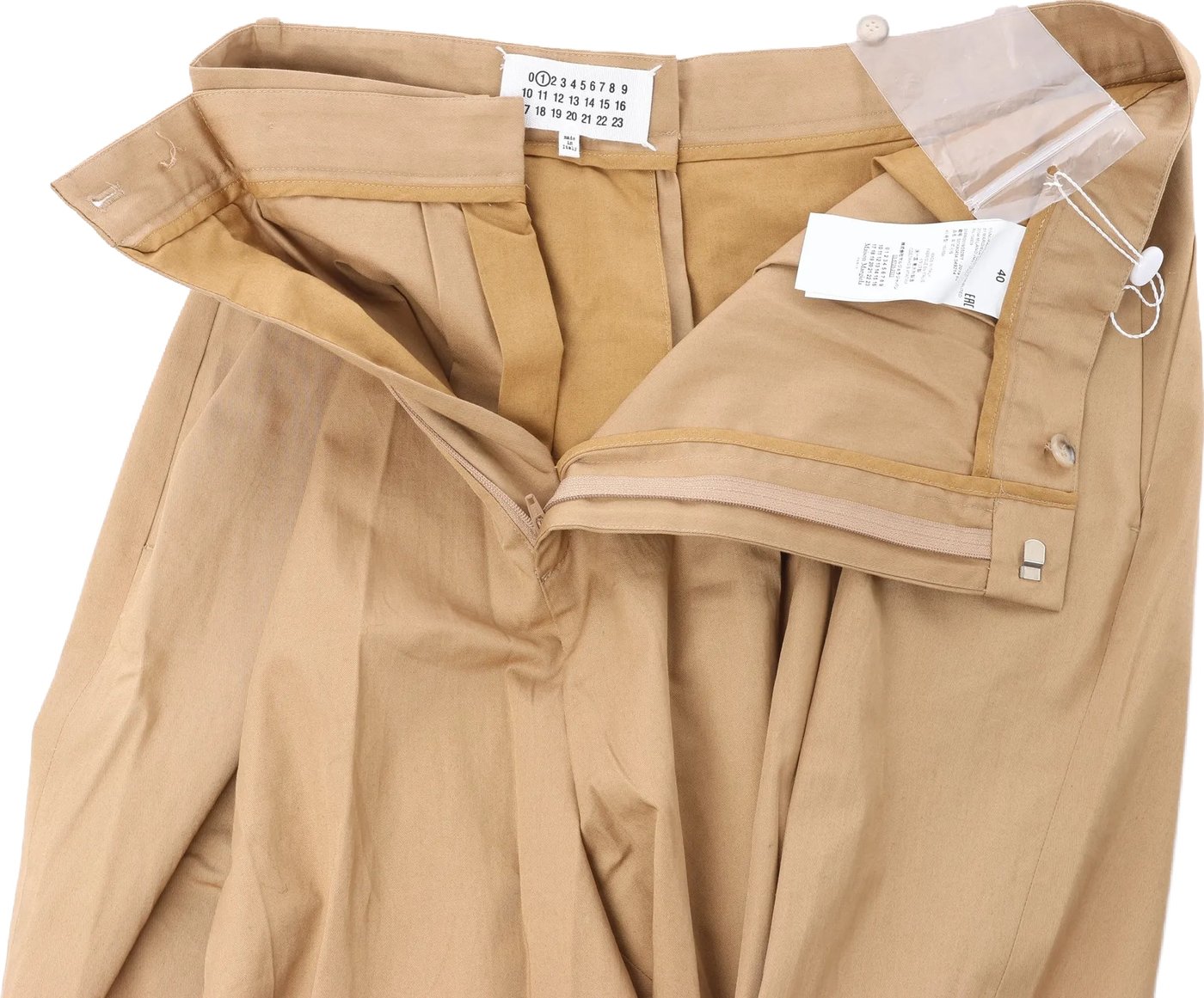 Maison Margiela Pleated Cotton Gabardine Straight Leg Pants in Beige, Size 40 IT