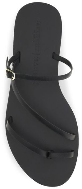 Manebi Black Calf Leather Bos Taurus Flat Sandals