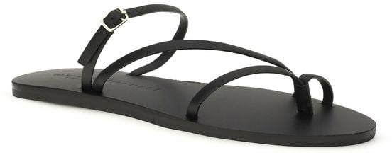Manebi Black Calf Leather Bos Taurus Flat Sandals