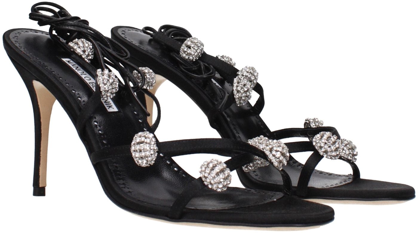 Manolo Blahnik Black Satin Stiletto Heel Sandals