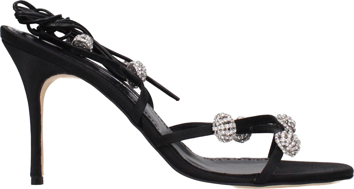 Manolo Blahnik Black Satin Stiletto Heel Sandals