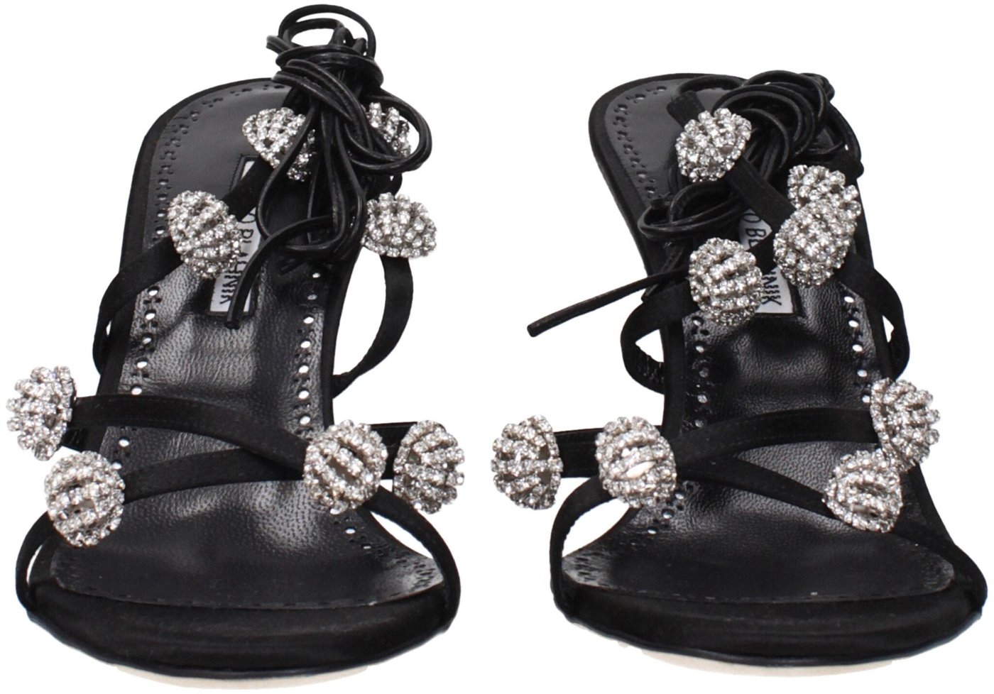 Manolo Blahnik Black Satin Stiletto Heel Sandals