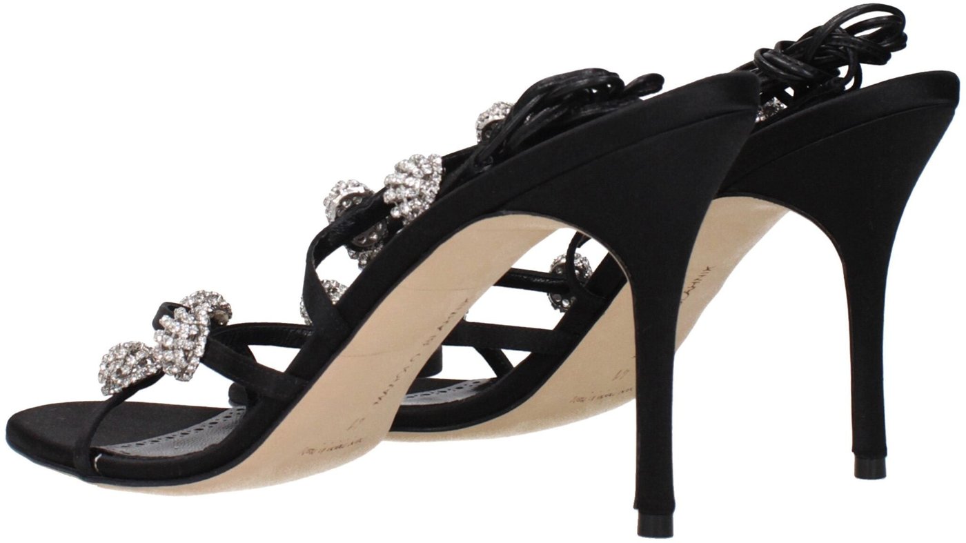 Manolo Blahnik Black Satin Stiletto Heel Sandals