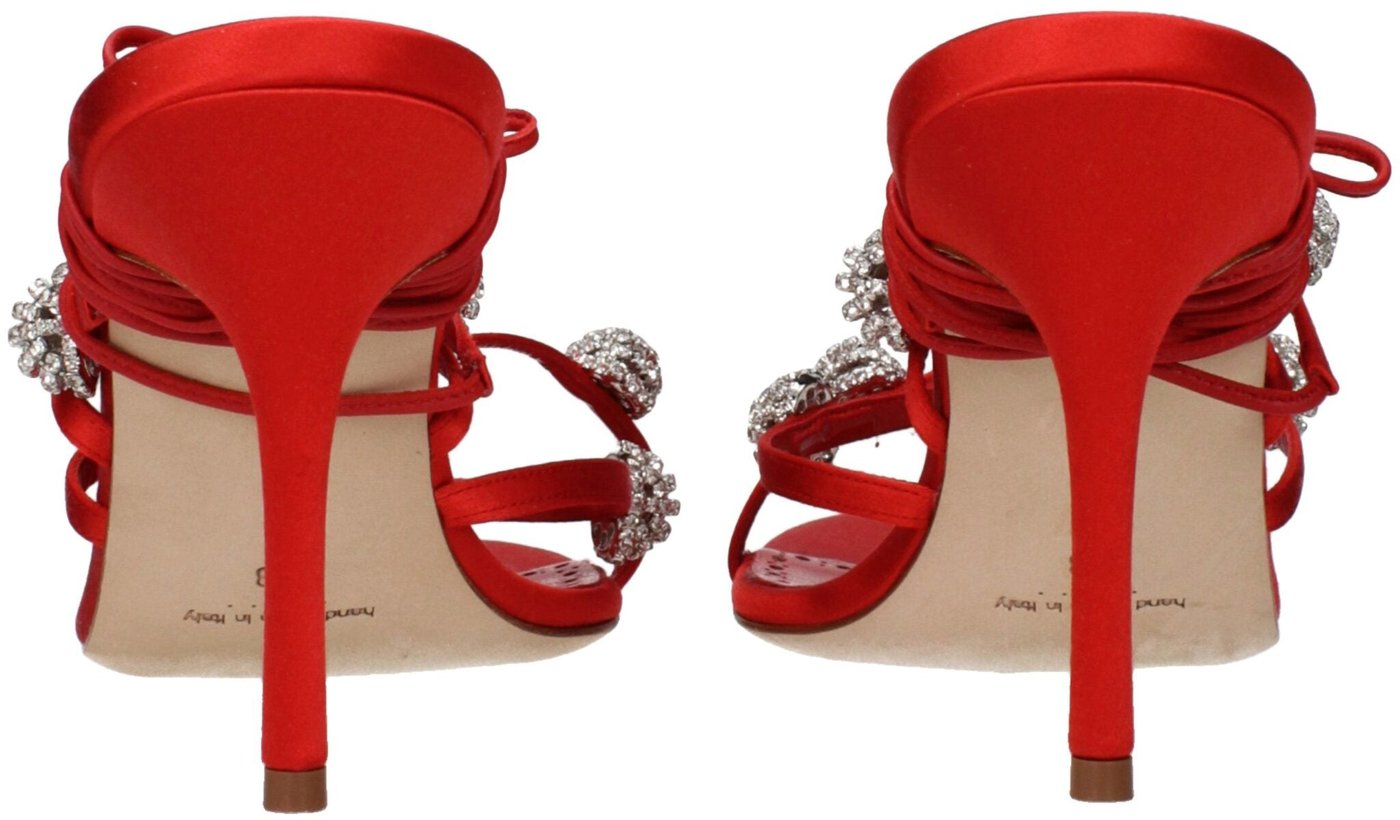 Manolo Blahnik Red Satin Stiletto Heel Sandals