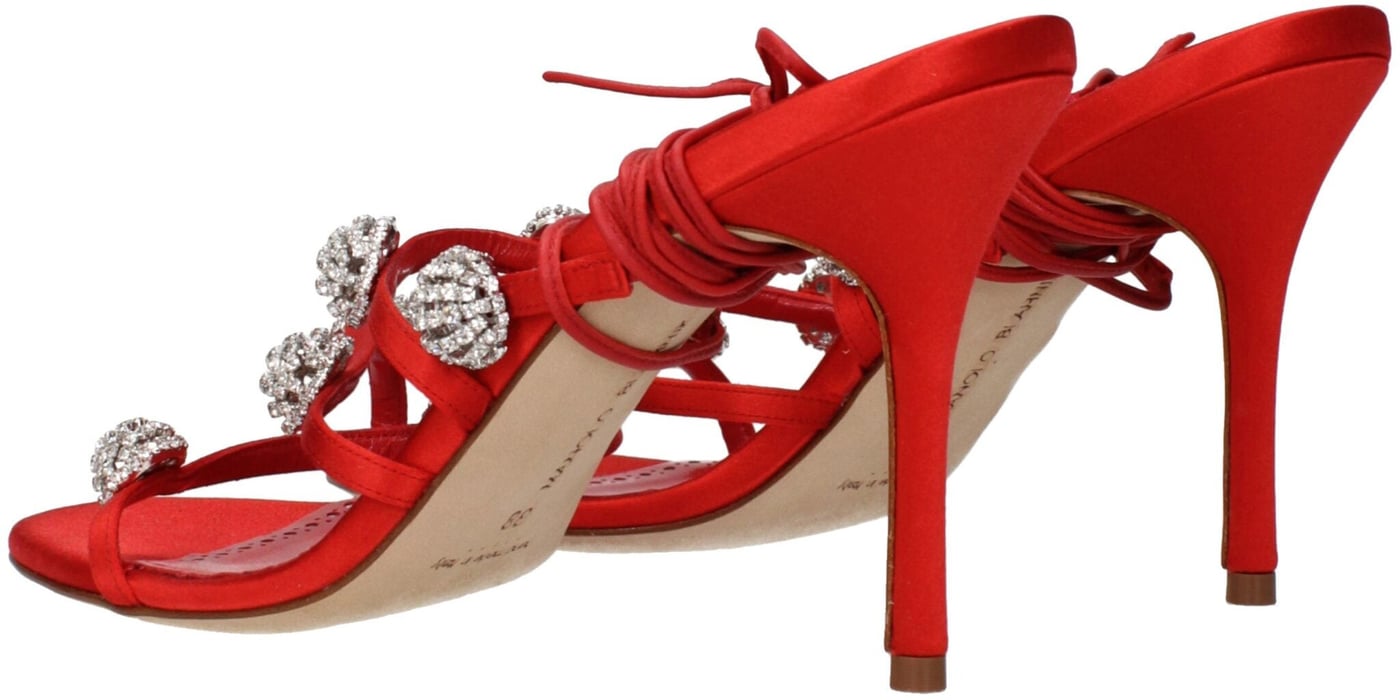 Manolo Blahnik Red Satin Stiletto Heel Sandals