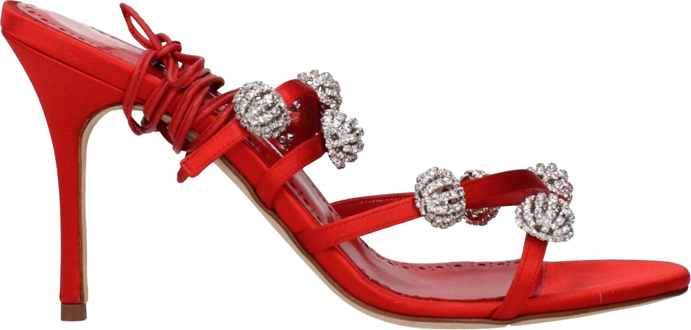 Manolo Blahnik Red Satin Stiletto Heel Sandals