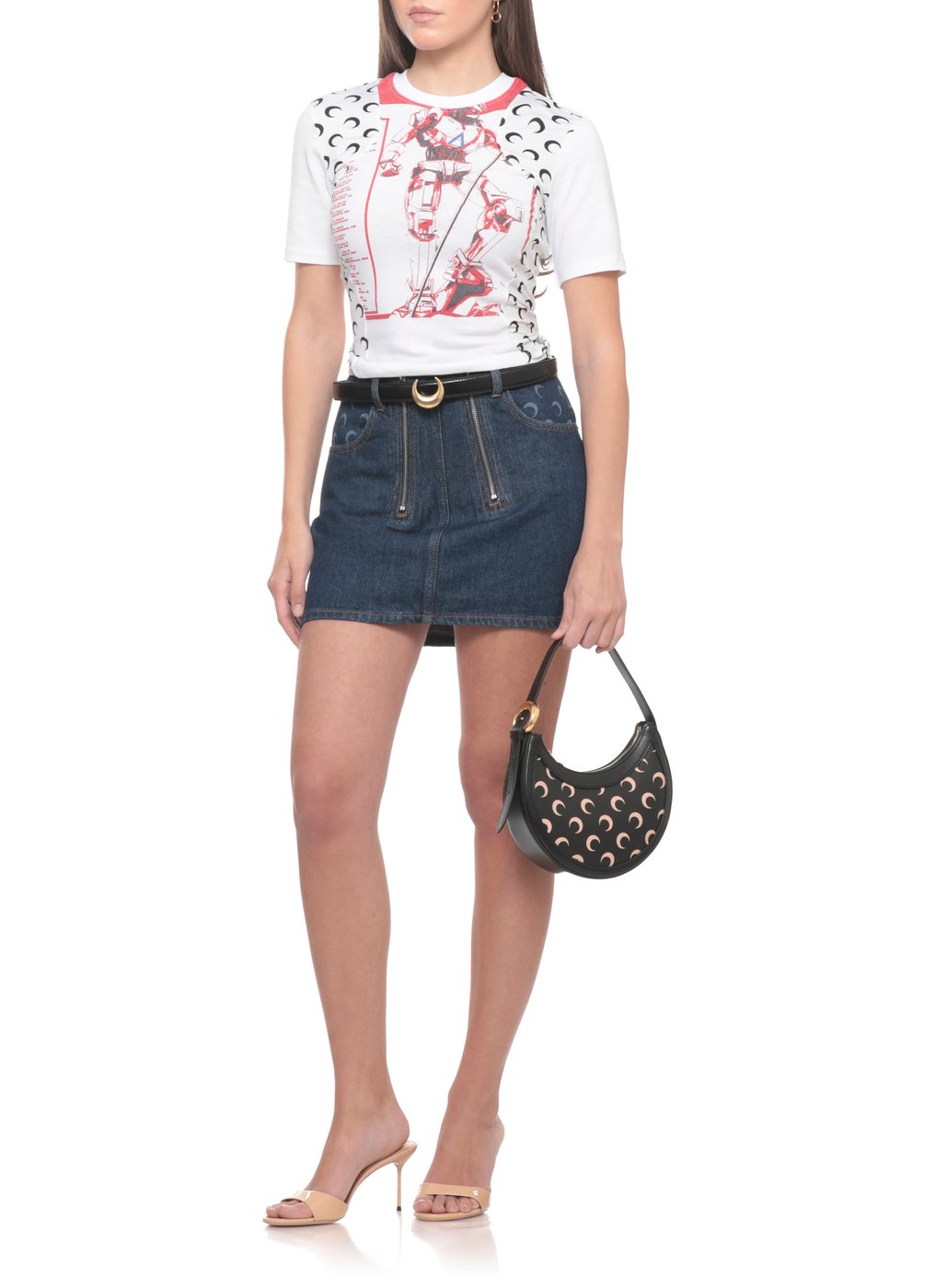 Crescent Moon Pattern Gold Buckle Handbag