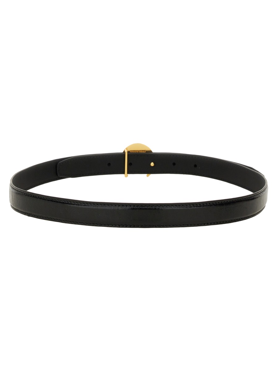 Black Narrow Gold Crescent Buckle Belt