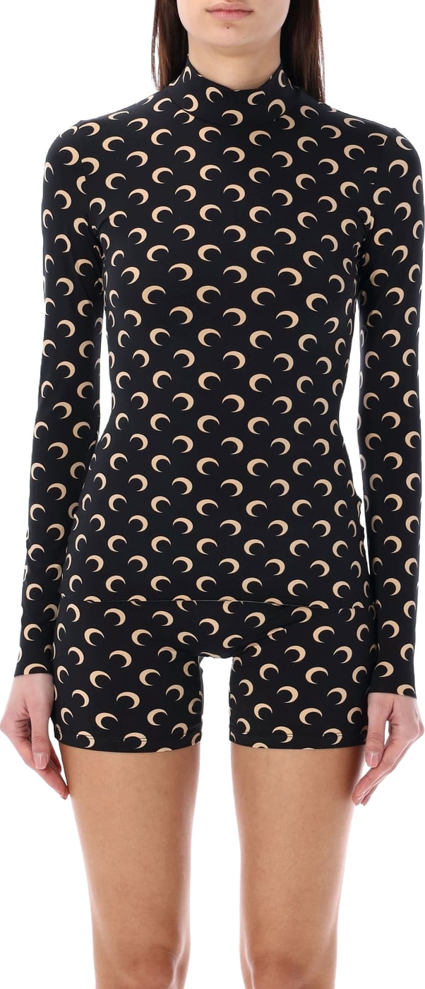 Classic Moon High Neck Ls Top Inverse Tan Black