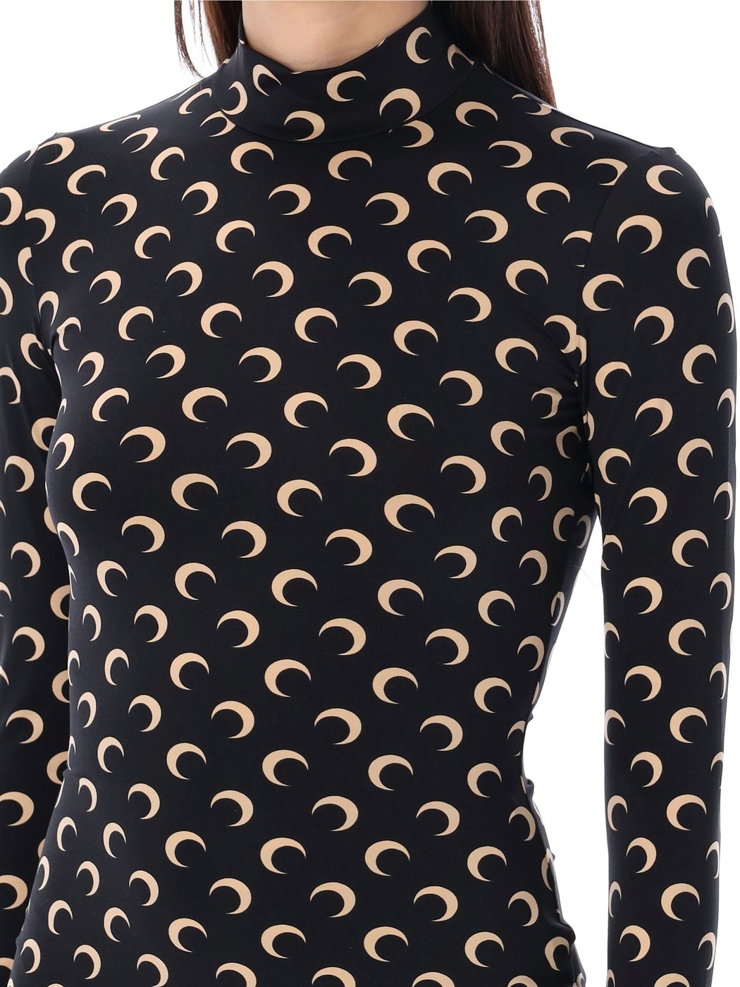 Classic Moon High Neck Ls Top Inverse Tan Black